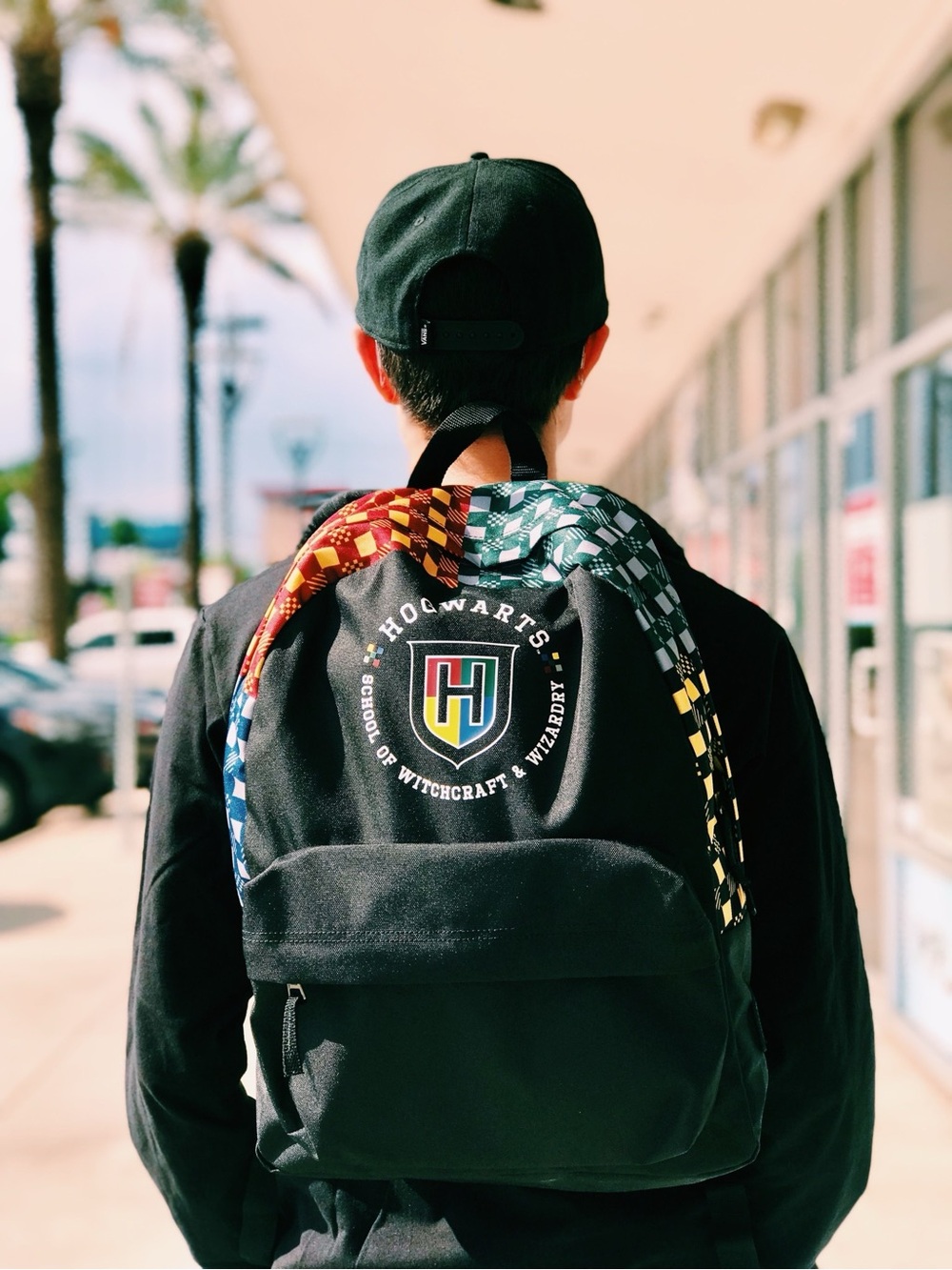 Vans Black Backpack with Multicolor Checkerboard Straps